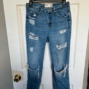 Garage size 5 blue denim high waisted distressed mom jeans